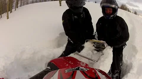 Snowmobile stuck in the snow 3.mp4 Stock Footage 10930505