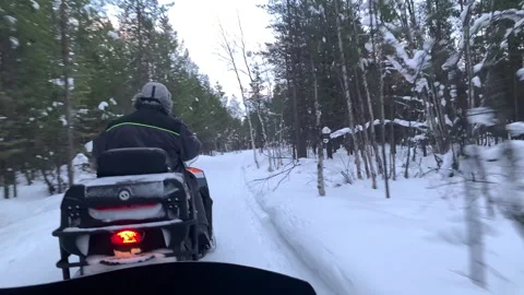 Snowmobile Through Mountain Winter pov 4k Video Stock Footage 255772163
