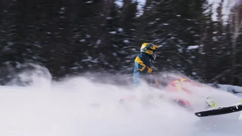 Snowmobile Tight Turn Stock Footage 150903983