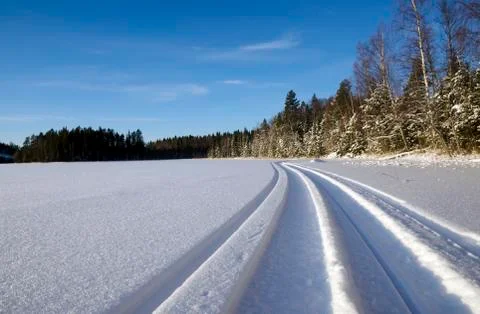 Snowmobile trail Stock Photos
