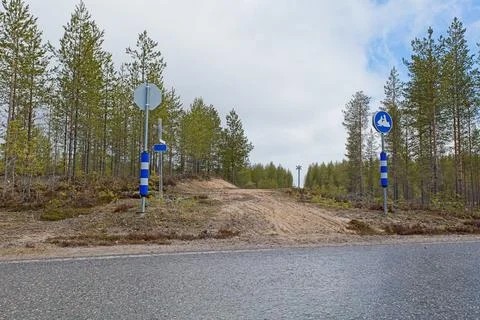 Snowmobile trail. Stock Photos