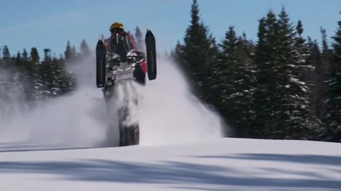 Snowmobile Wheelie Slow Motion Stock Footage 150832170