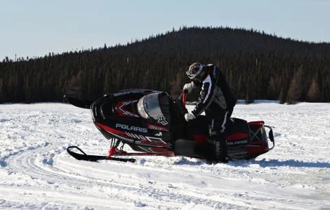 Snowmobile in winter Stock Photos