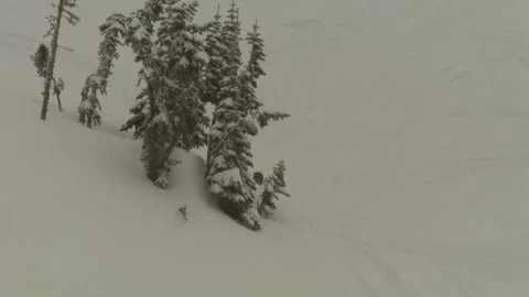 Snowmobiler coming down mountain Video stock 303934308