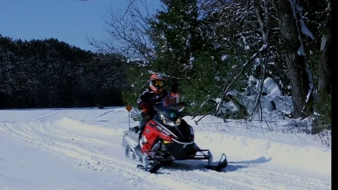 SNOWMOBILES ON TRAIL Stock Footage 104369933