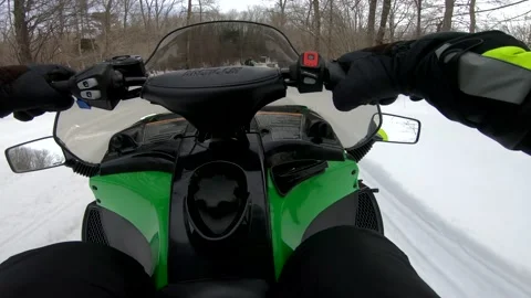Snowmobiling Chest View in Woods Stock-Footage 130212500
