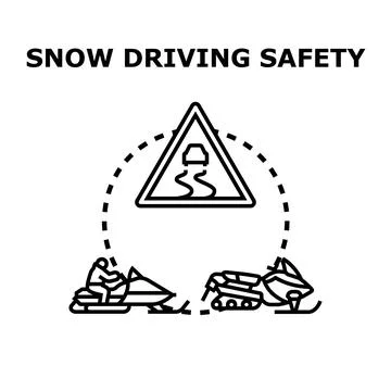 Snowmobiling driving safety warning with hazard sign Stock Illustration