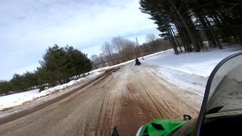 Snowmobiling Onboard View of Crossing a Road Vídeo Stock 130216001