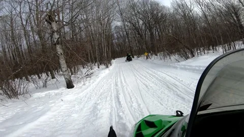 Snowmobiling Onboard View Driving into a Section of Woods Vídeos de archivo 130216199