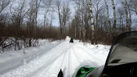 Snowmobiling Onboard View Through Woods Vídeos de archivo 130218500