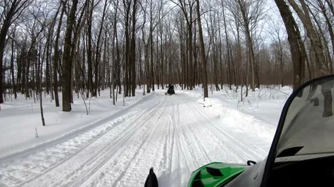 Snowmobiling Onboard View in Woods and Opens up to a Field Stock-Footage 130218469