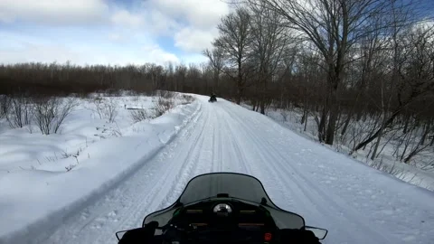 Snowmobiling Point of View Shot Through Woods Vídeos de archivo 130219574