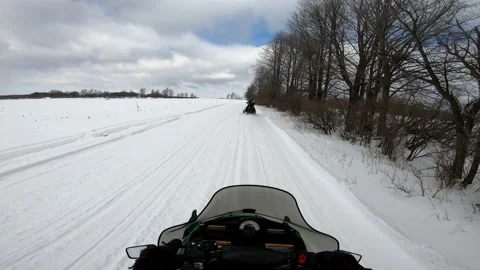 Snowmobiling POV with a Treeline on the Right Vídeos de archivo 130219847