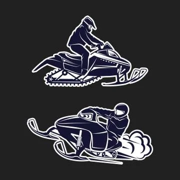 Snowmobiling Silhouette on black background Stock Illustration