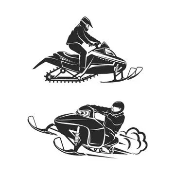 Snowmobiling Silhouette on white background Stock Illustration