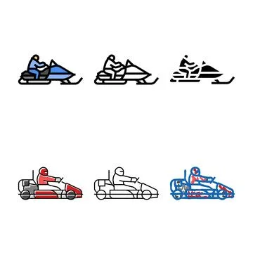 Snowmobiling winter sport color icon vector series Stock Illustration