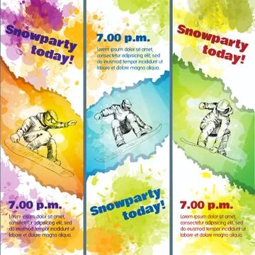 Snowparty banners with snowboarders Stock Illustration