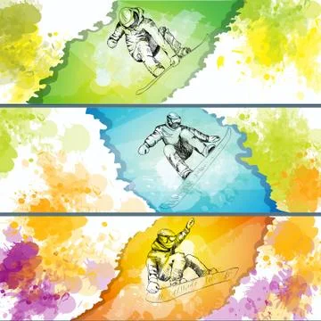 Snowparty banners with snowboarders Stock Illustration