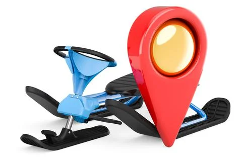 Snowracer with map pointer. 3D rendering Illustrazione stock