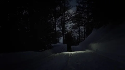 Snowshoeing at Night Stock Footage 121164150