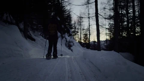 Snowshoeing at Night Stock Footage 121164214