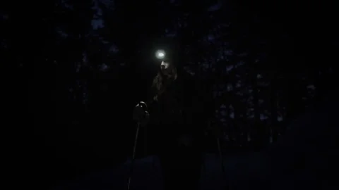 Snowshoeing at Night Stock Footage 121164257
