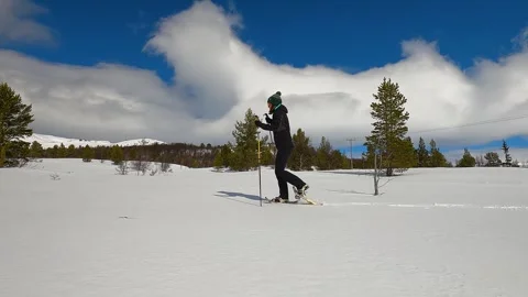 Snowshoeing From Right To Left Screen. Rondane National Park, Norway. Stock Footage 274697214