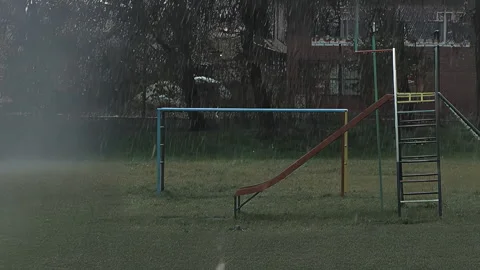 Snowstorm Falling Over an Empty Children’s Playground Stock Footage 327214640