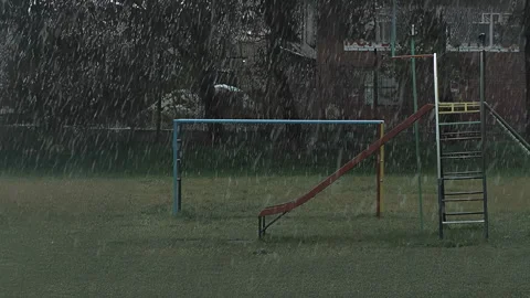 Snowstorm Falling Over an Empty Playground Stock Footage 327214609