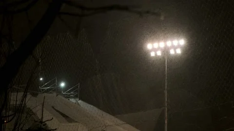 Snowstorm. a large slide under the spotlight Stock Footage 149268994