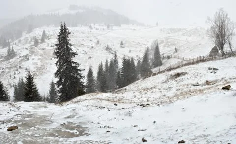 Snowstorm in the mountains. Foto stock