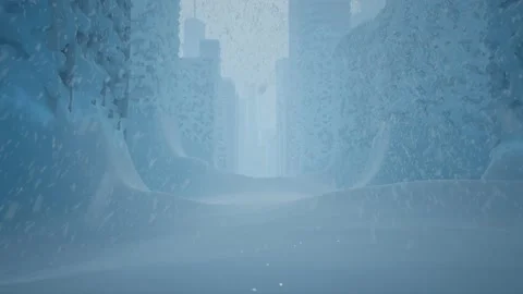 Snowstorm or blizzard paralyses big city. Roads, buildings covered in the snow. Stock Footage 202283074