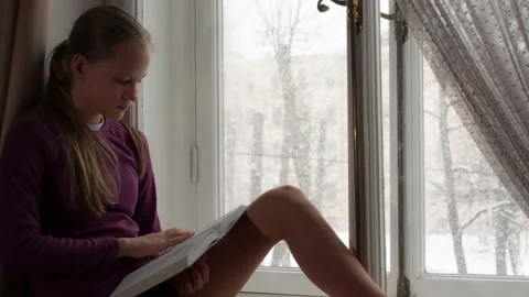 Snowstorm Outside the Window HD Stock Footage 142993797