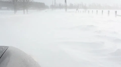 Snowstorm on road Stock Footage 33843161