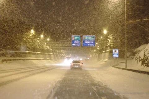 Snowstorm on the road Stock Photos