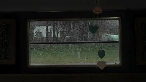 Snowstorm Seen Through a Window Indoors Stock Footage 327303414