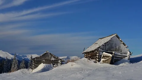 Snowstorm in winter mountains Stock Footage 82540777