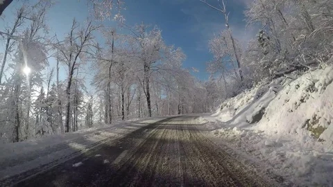 Snow.Sun.Road.Winter. Stock Footage 82500350