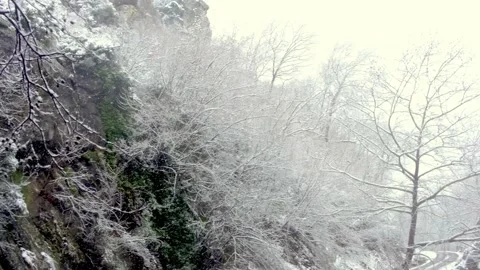 SNOW,WATERFALL,BLACKSEA, DEVREK, TURKEY, TREE,ICE,aerials Stock Footage 168605566