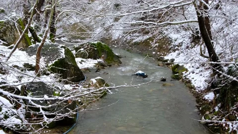 SNOW,WATERFALL,BLACKSEA, DEVREK, TURKEY, TREE,ICE,aerials Stock Footage 168621137