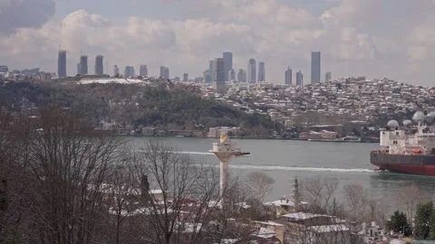 Snowy Afternoon Over Bosphorus – Clouds, Snow, and Ferries Stock Footage 306201115