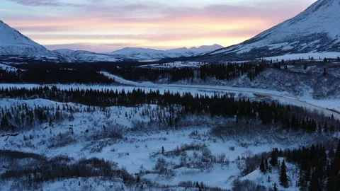 Snowy Alaskan Landscape by Drone Stock Footage 212984792