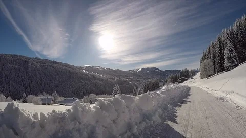 Snowy Alpine Road Stock Footage 125615299