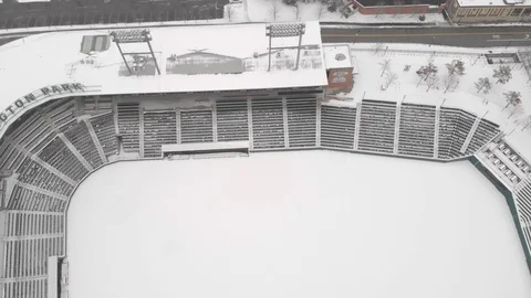 Snowy Baseball Field #2 - 4K Aerial Video stock 108544111