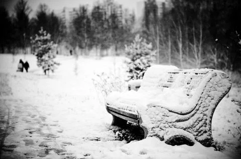 Snowy bench Stock Photos