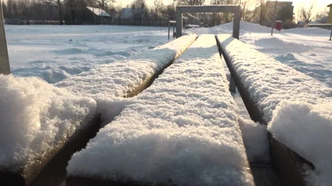 Snowy bench in winter. Great cold Stock Footage 147246004