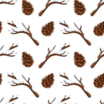 Snowy Branches and Pine Cones Seamless Pattern Stock Illustration