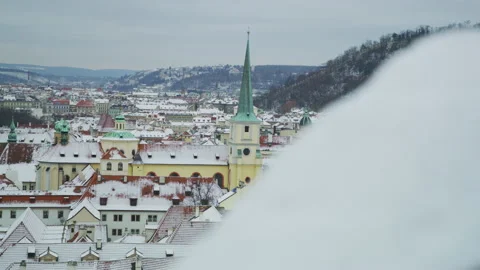 Snowy buildings in Prague Stock Footage 217367222