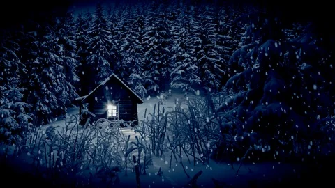 Snowy cabin Stockbeeldmateriaal 92647731