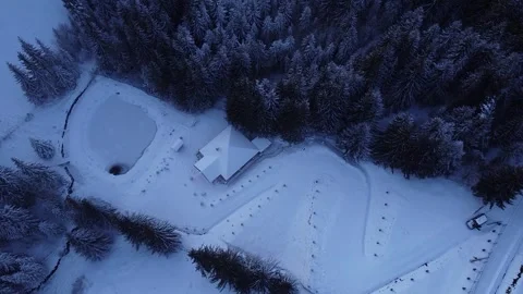 Snowy Cabin in Forest Clearing Stock Footage 262900887